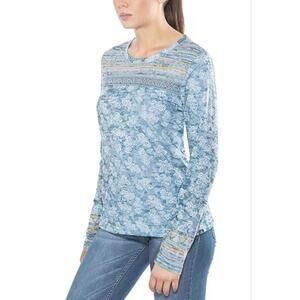 prAna Lottie burnout long sleeve top Women's small blue/green abstract pattern